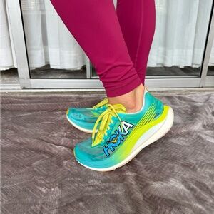 Hoka Rocket X2 race Blue and Yellow Athletic Shoes with Cushioned Sole unisex